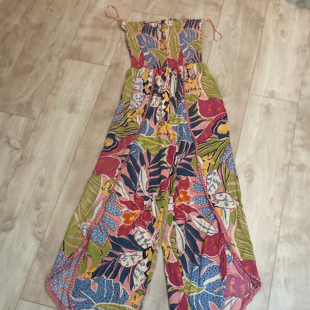Angie Floral Strapless Jumpsuit in Pink, Blue, Green